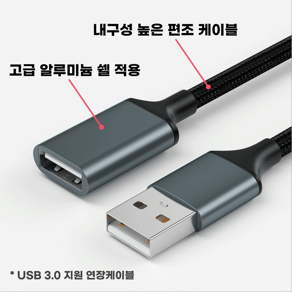 고급 편조 USB 연장 케이블 (키보드/마우스/프린터 유에스비 연장선) 3m, 1개 - 상세 이미지 2
