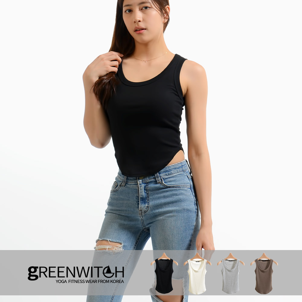 그리니치 밑단라운딩 크롭탑 골지나시 민소매 요가복 - 상세 이미지 2