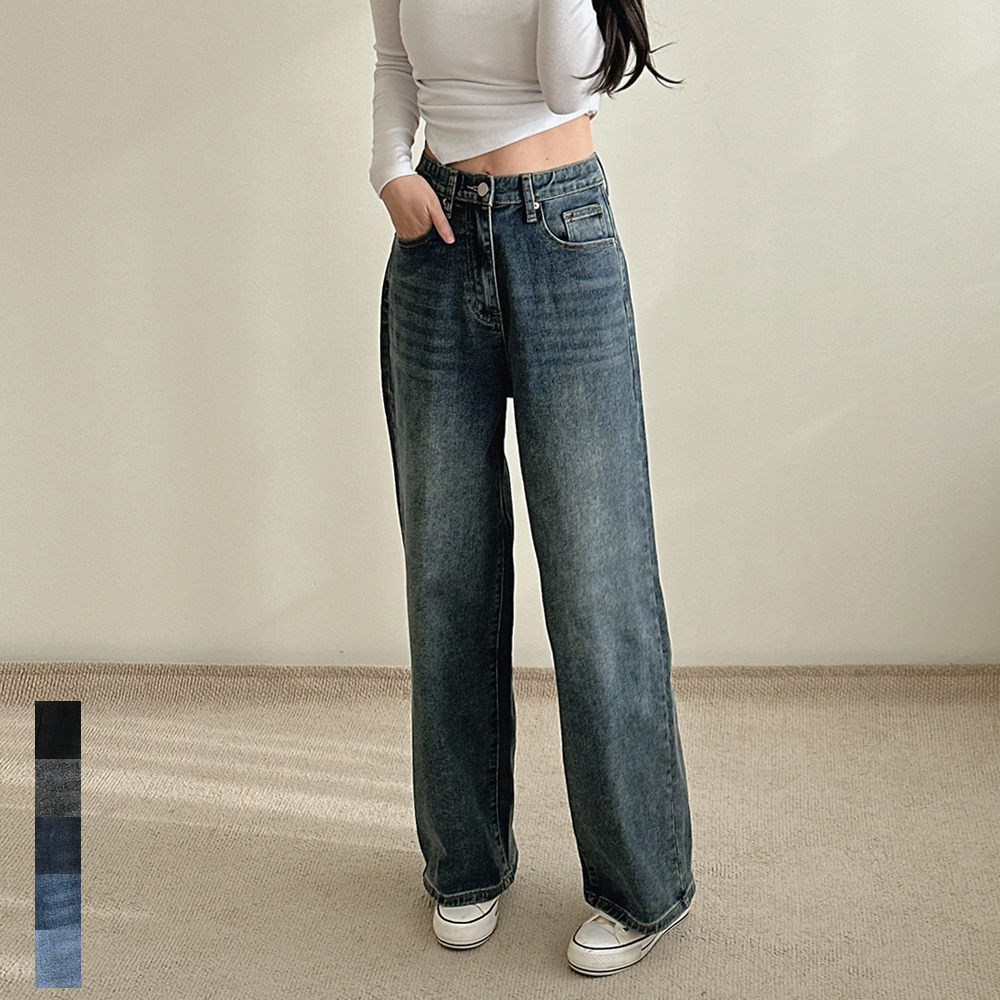 여성 와이드 청바지 하이웨스트 스판 인밴딩 키작녀 통청바지 블랙진 연청 진청 빅사이즈