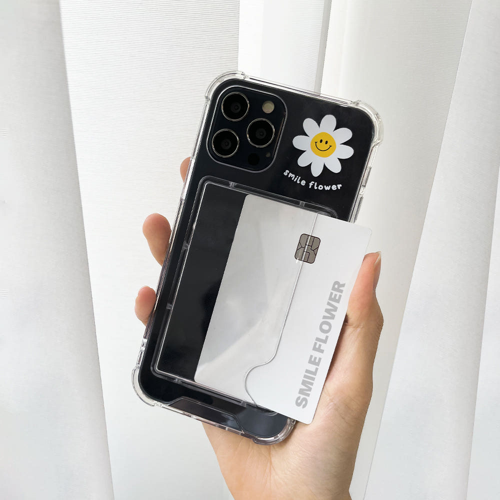 카드수납 케이스 범퍼 스마일꽃 투명, 아이폰7-8-SE2-SE3 공용