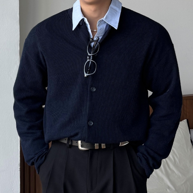 남자 르테 오버핏 봄 가을 간절기 크롭 라운드 가디건 - 상세 이미지 2