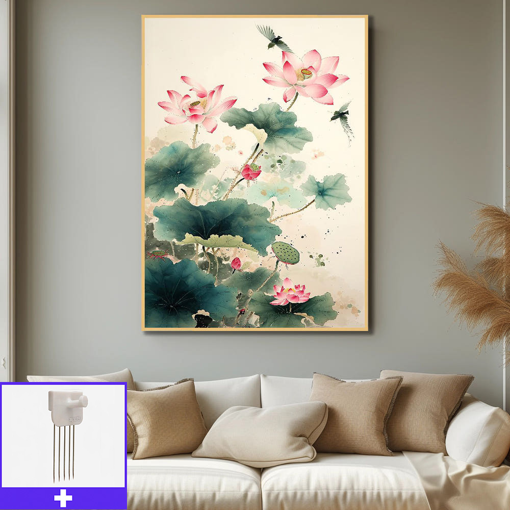 연꽃의서정 A1 59.4X84.1cm 무광골드 알루미늄액자 연꽃그림 - 메인 이미지