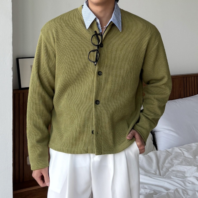 남자 르테 오버핏 봄 가을 간절기 크롭 라운드 가디건 - 상세 이미지 4