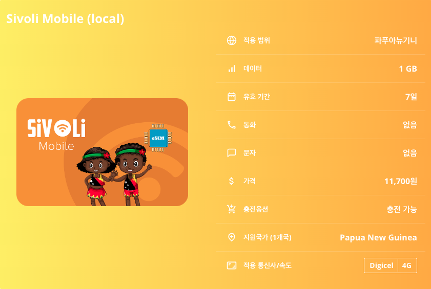 파푸아뉴기니 로컬망 이심 eSIM Digicel 포트모르즈비 라바울 마운트 하겐 마다랑 코코다 트레일 킴베 베이 피오르드랜드 세픽 강 이심통 - 상세 이미지 5