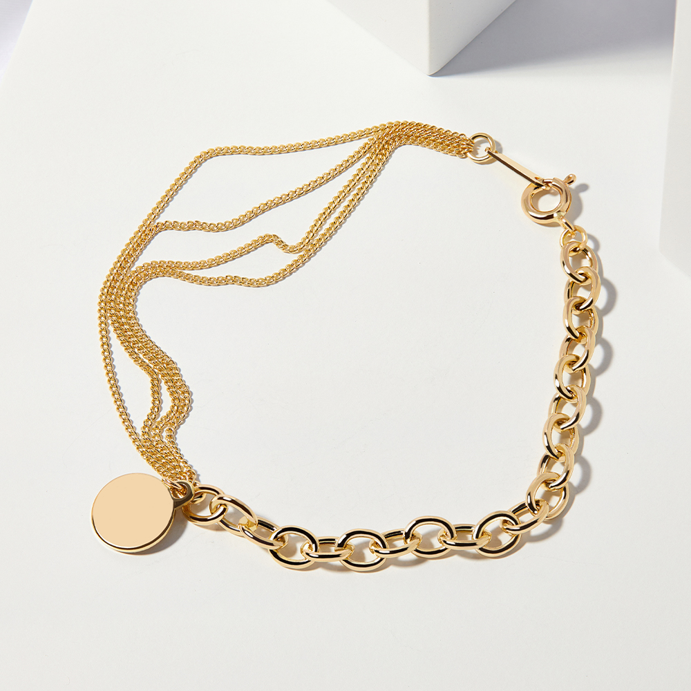 14K 할로우 하프 오벌 코인 체인 금 팔찌