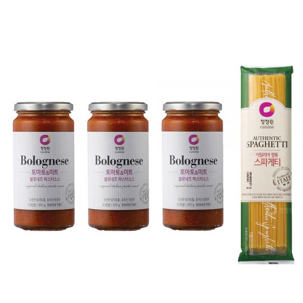 청정원 볼로네즈미트 파스타소스, 370g, 3개 + 스파게티면, 500g, 1개 : 미뇽가게