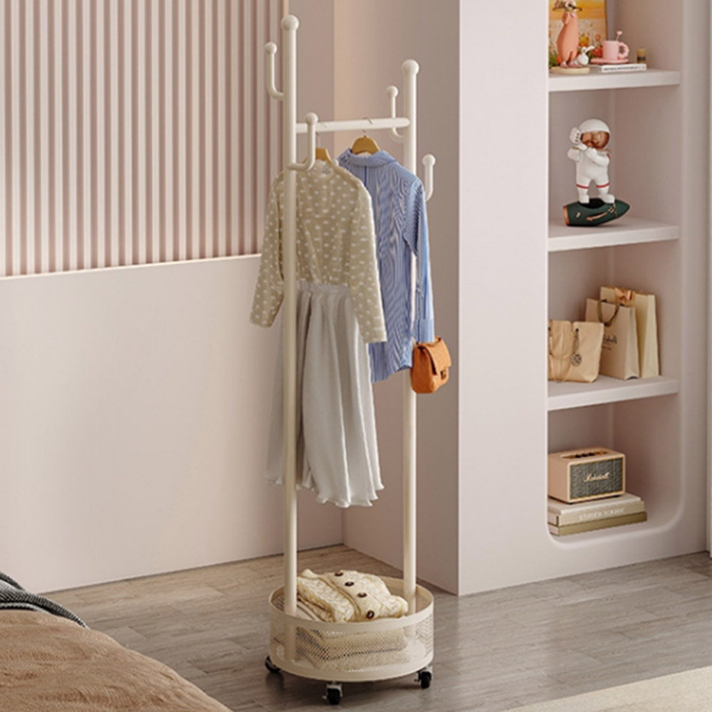 이동식 스탠드 옷걸이 행거 철제 선반 바구니 바스켓 트롤리 행거 원형-40cm