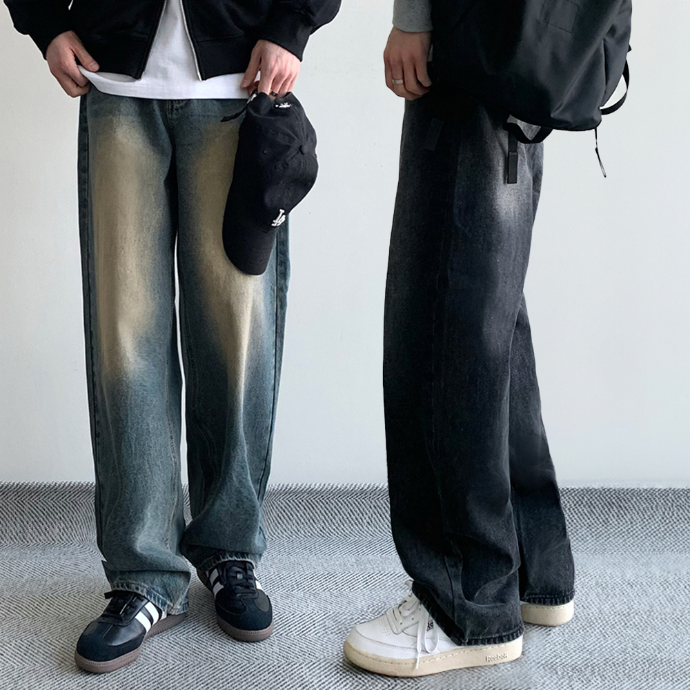 벌룬데님 흑청바지 남자진청바지 남자와이드청바지 - 상품 이미지