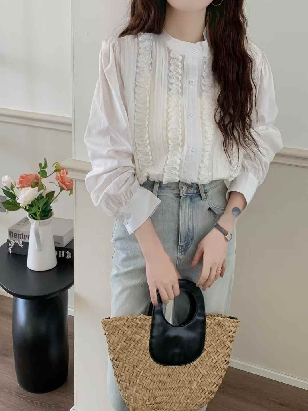 입체물결 차이나카라 스트라이스셔츠 유니크 무지긴팔셔츠 코튼 시크룩 여자여자몰 - 상세 이미지 4