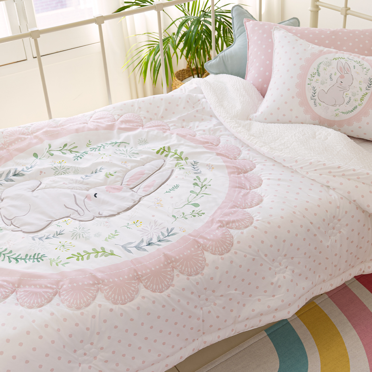 키즈 시어서커 쿨 냉감 에어컨 손자수 차렵 여름이불 베개세트 앤래빗 (토끼), S.SS(싱글.슈퍼싱글겸용)