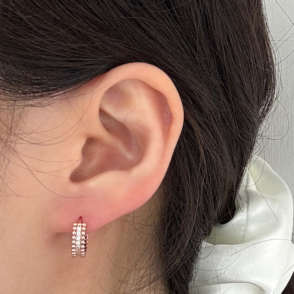 14K 18K 한줄 큐빅 볼 원터치 귀걸이 데일리 - 메인 이미지