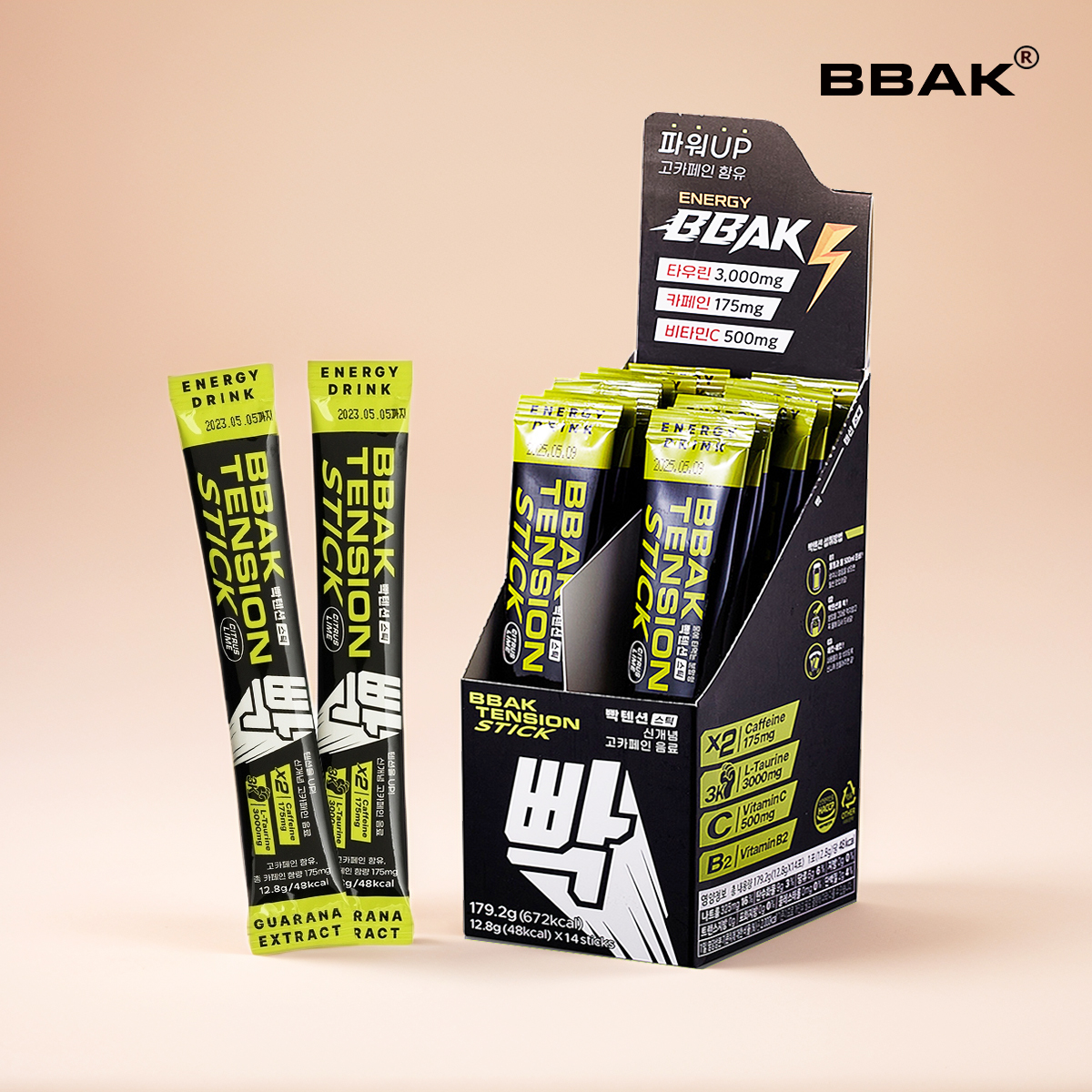 빡텐션 에너지드링크 천연 고카페인 부스터 타우린 비타민 3,700mg x 14개(1box) - 메인 이미지