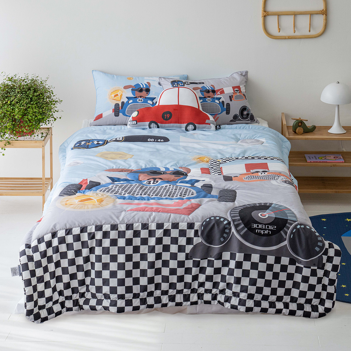 키즈 시어서커 쿨 냉감 에어컨 손자수 차렵 여름이불 단품 레이싱 (자동차), S.SS(싱글.슈퍼싱글겸용)