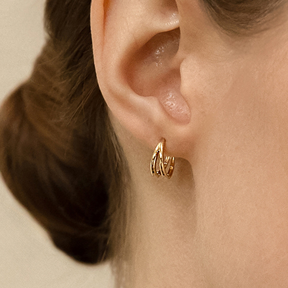 14k 투 라인 원터치 링 귀걸이 볼드 금 데일리