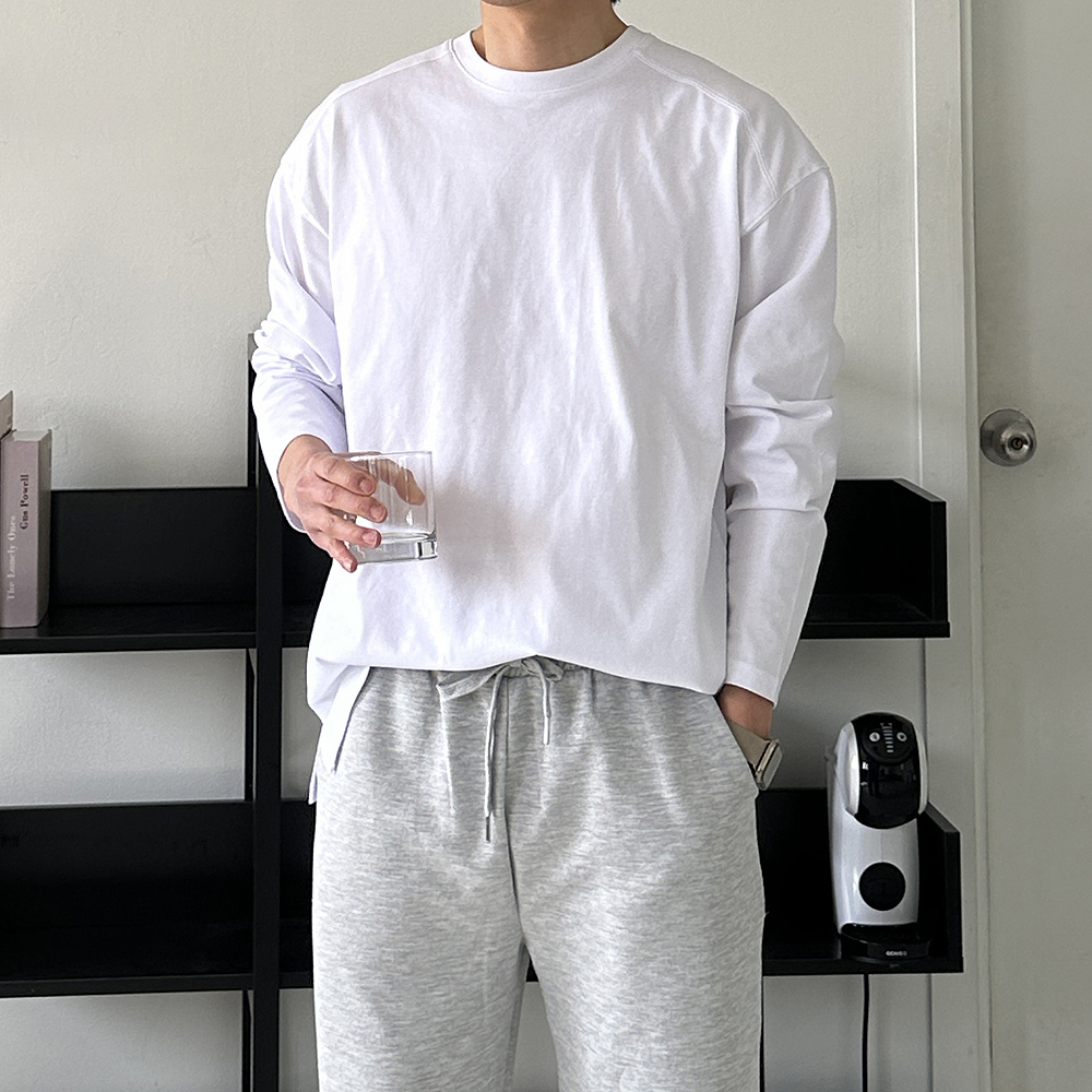 남자 긴팔티 빅사이즈 오버핏 레이어드 이너 흰색 티셔츠 - 상세 이미지 2