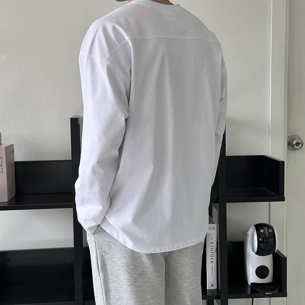남자 긴팔티 빅사이즈 오버핏 레이어드 이너 흰색 티셔츠 - 상품 이미지