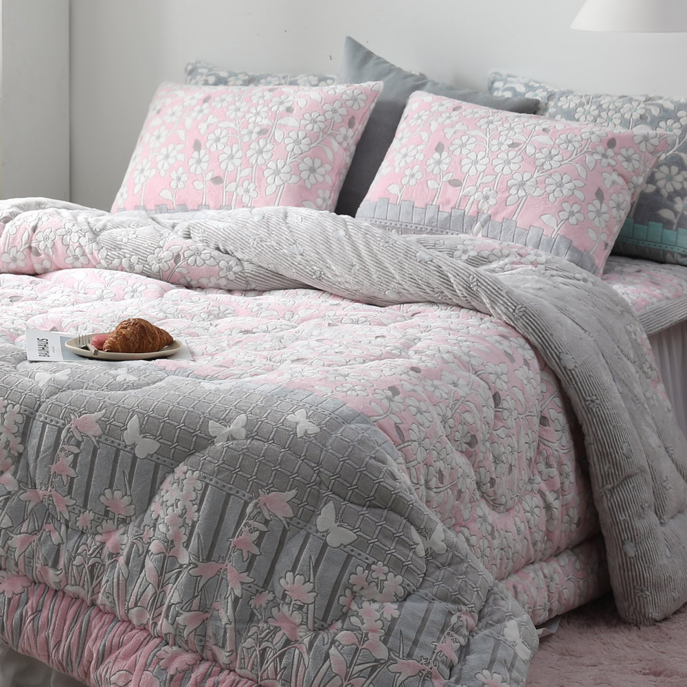 극세사 밍크 부드러운 5미리 착번아웃 두꺼운 겨울 따뜻한 이브자리 극세사 차렵 이불 SS