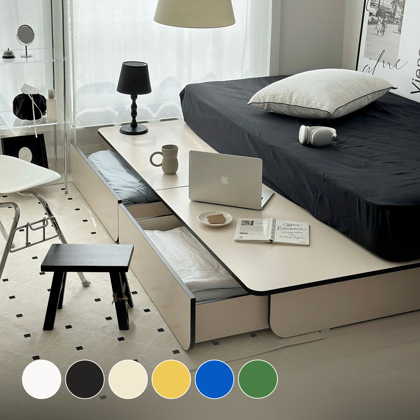 누어 룬드 무헤드 싱글 슈퍼싱글 수납형 파운데이션 침대 프레임 S/SS