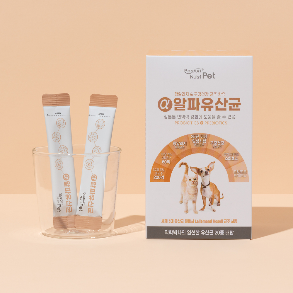 바른뉴트리펫 알파유산균 강아지 고양이 유산균 장 피부 면역력 영양제 30포, 1개