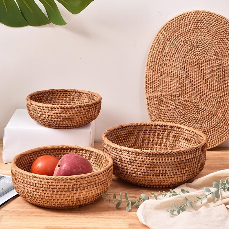 원형라탄바구니 라탄트레이 빵바구니 간식 과일바스켓