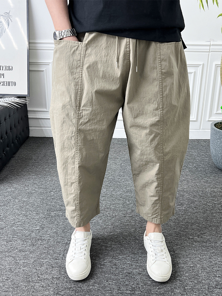 남자 벌룬팬츠 9부 밴딩 앞포켓 절개 바스락 배기바지 - 상품 이미지