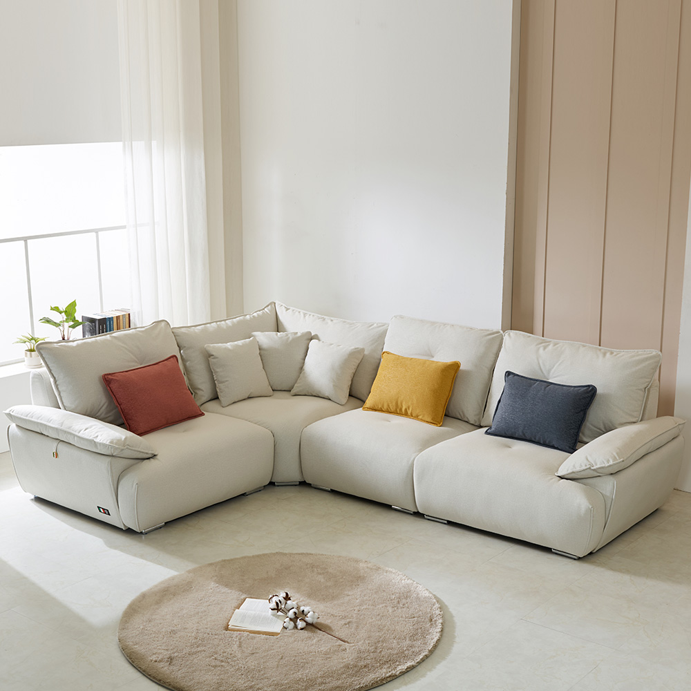 스코나 포티지 구스 내장 클래식 아쿠아텍스 패브릭 소파 스툴미포함, 아이보리, 코너형 5인용