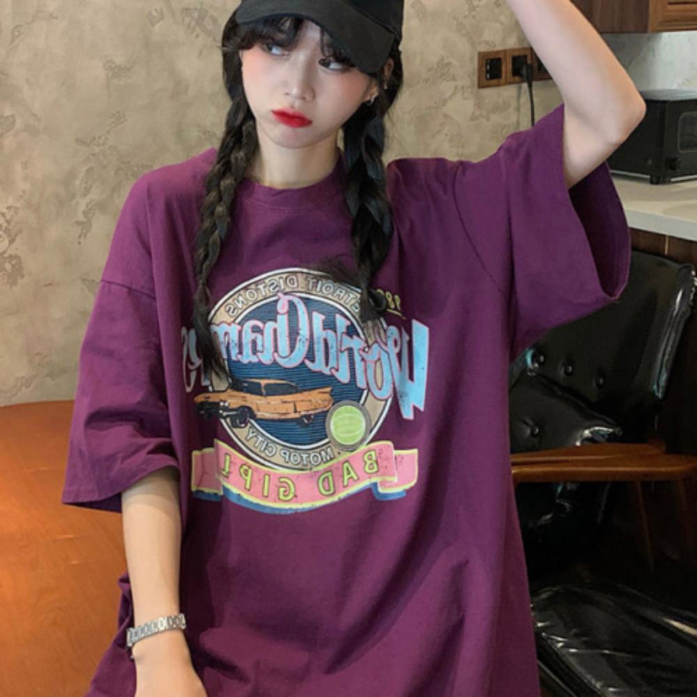 투어림 프린트 반팔 티셔츠 데일리 반팔티 : 크레마1