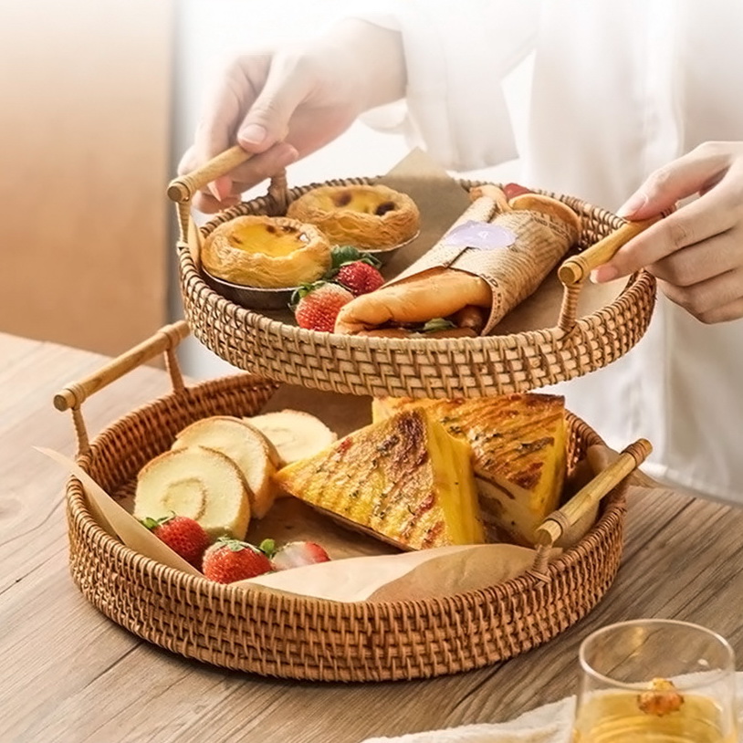 원형라탄바구니 손잡이 빵바구니 간식 라탄트레이