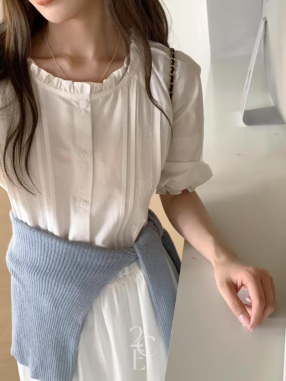 레이비 핀턱 플레어 롱원피스 (1color) 봄 레이어드 반팔 화이트 퍼프 휴양지 바캉스 이미지 8
