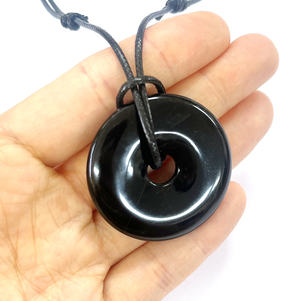 젬스톤 원석 목걸이 남녀공용 도넛모양 토러스 4cm 블랙 옵시디언 - 상세 이미지 5