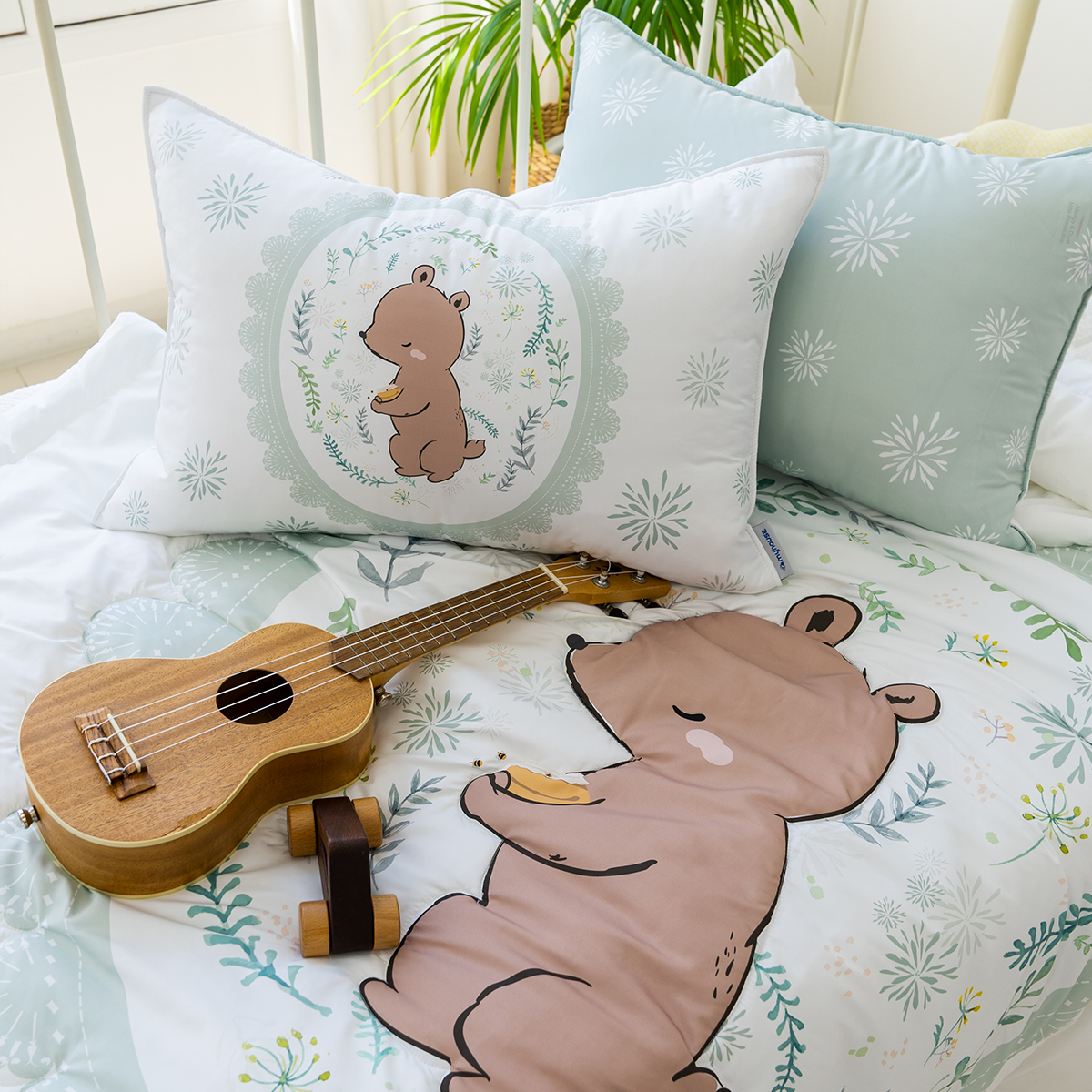 키즈 시어서커 쿨 냉감 에어컨 손자수 차렵 여름이불 단품 앤베어 (곰돌이), S.SS(싱글.슈퍼싱글겸용)