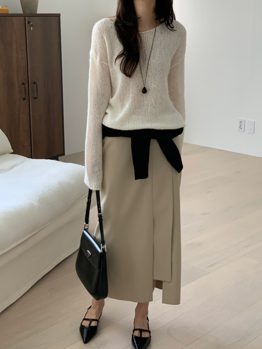 타티아 언발 투핀턱 백슬릿 H라인 롱 스커트 2color 상세 이미지 26