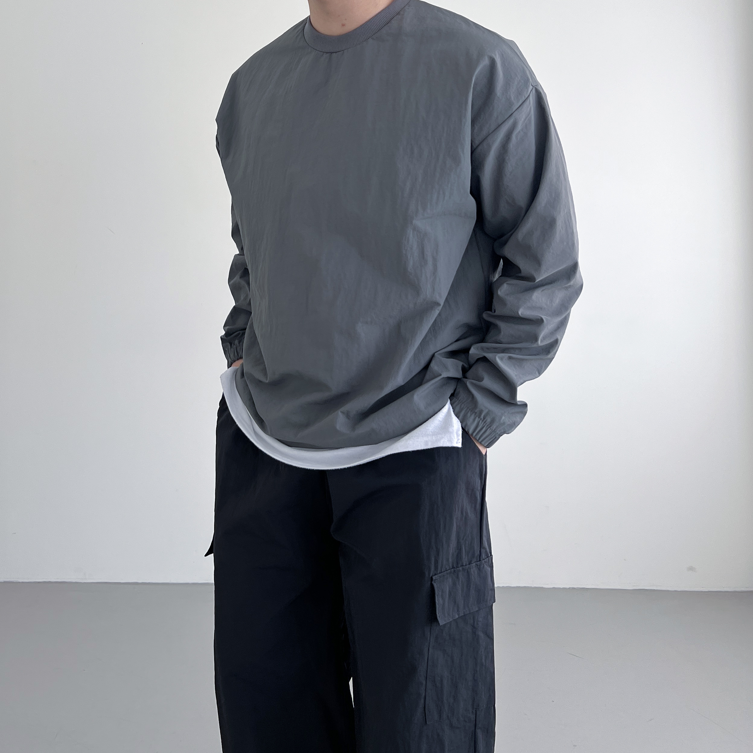 나일론맨투맨 바람막이맨투맨 우븐맨투맨 - 상세 이미지 2