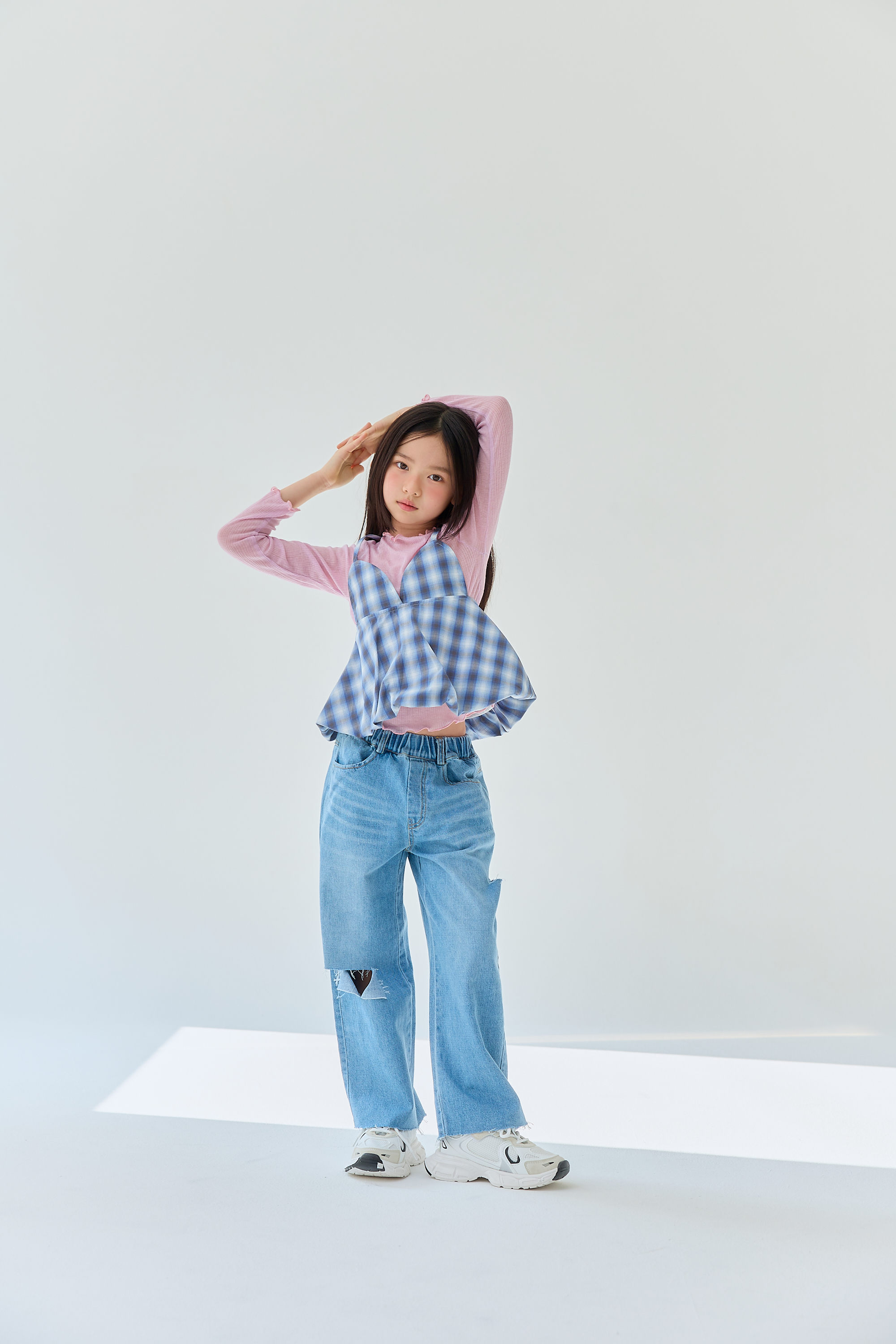 릴라 체크벌룬나시 25여름 주니어의류 여아반팔 아동여름상의 여아방송댄스 - 상세 이미지 5