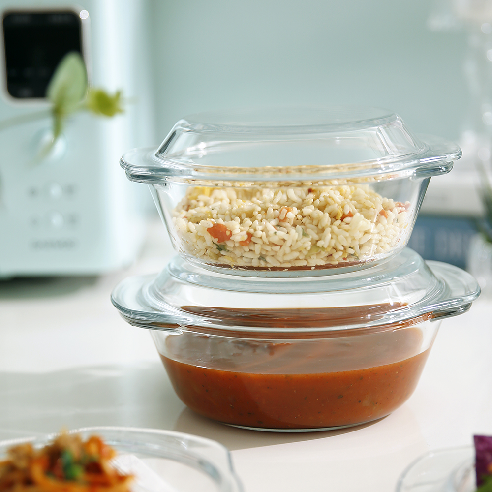 전자레인지 내열유리 용기 2종세트 (700ml+1100ml) 뚜껑포함