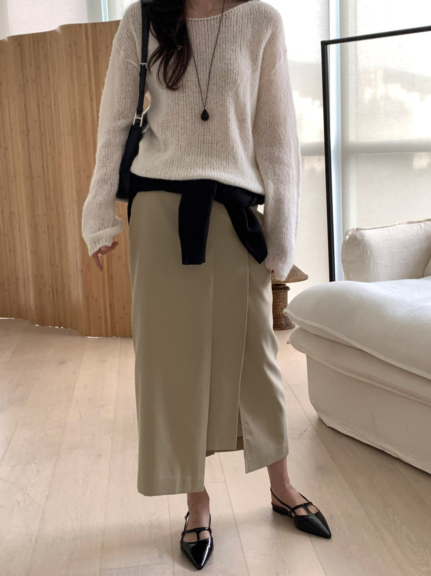 타티아 언발 투핀턱 백슬릿 H라인 롱 스커트 2color 상세 이미지 32