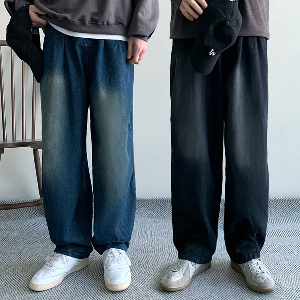 1+1 남자와이드청바지 남자흑청바지 진청바지 벌룬데님 - 상품 이미지