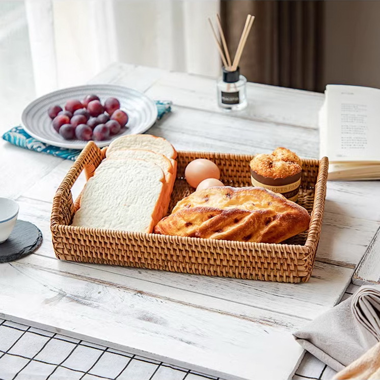 사각 라탄바구니 손잡이 빵바구니 간식 라탄트레이