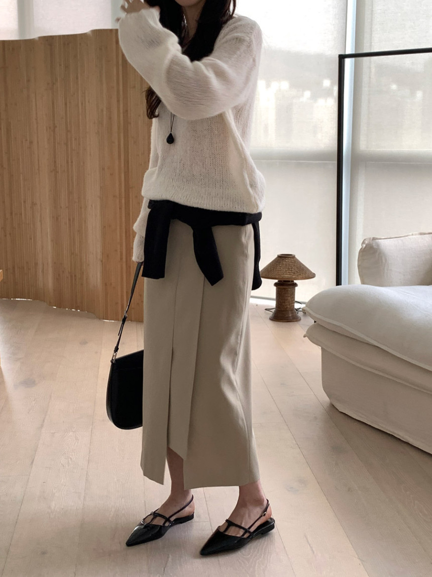 타티아 언발 투핀턱 백슬릿 H라인 롱 스커트 2color 상세 이미지 39