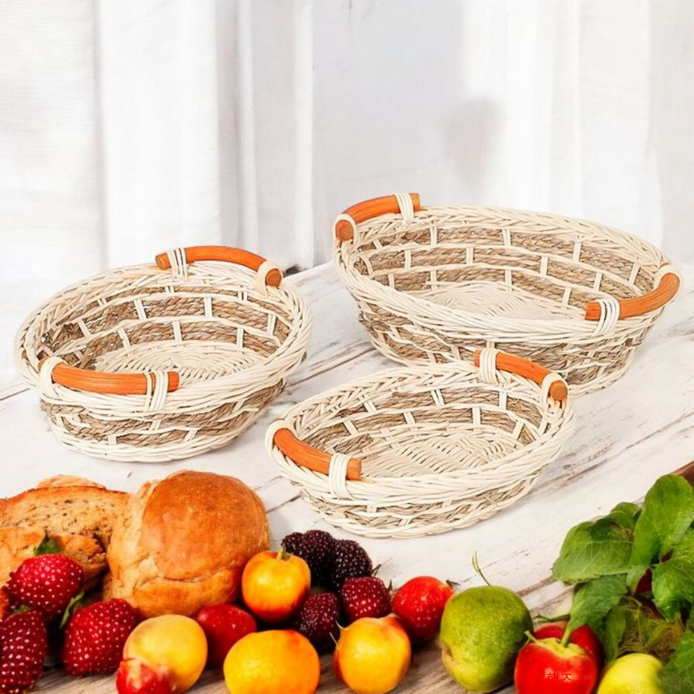 원형라탄바구니 3P세트 라탄트레이 빵바구니 간식 과일바스켓