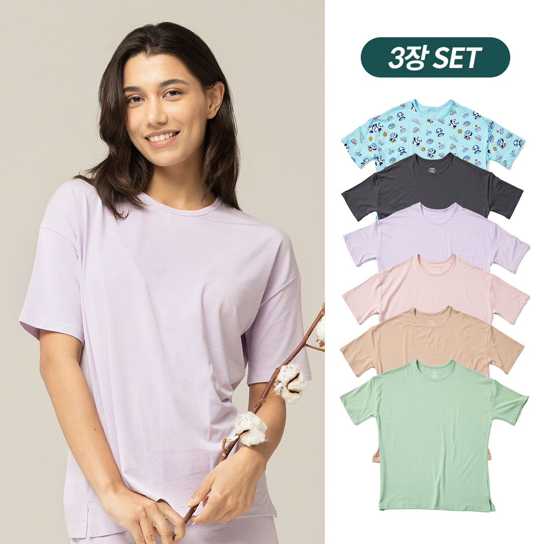 [SET] 싸이클린 여성반팔티셔츠 3장세트 오가닉면 베이직 여자 면티셔츠 - 상품 이미지