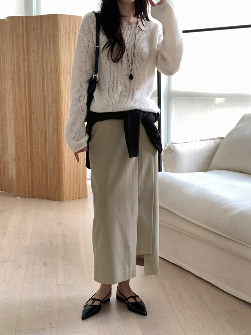 타티아 언발 투핀턱 백슬릿 H라인 롱 스커트 2color 상세 이미지 31
