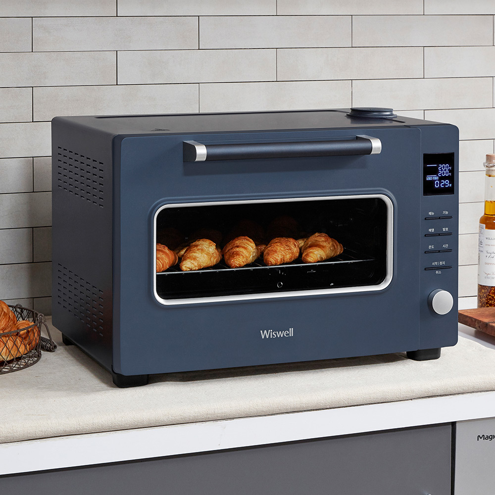 위즈웰 오븐 인헨스 WOP100 클래식블루 홈베이킹 제과 제빵 전기 컨벡션 스팀 피자 기계