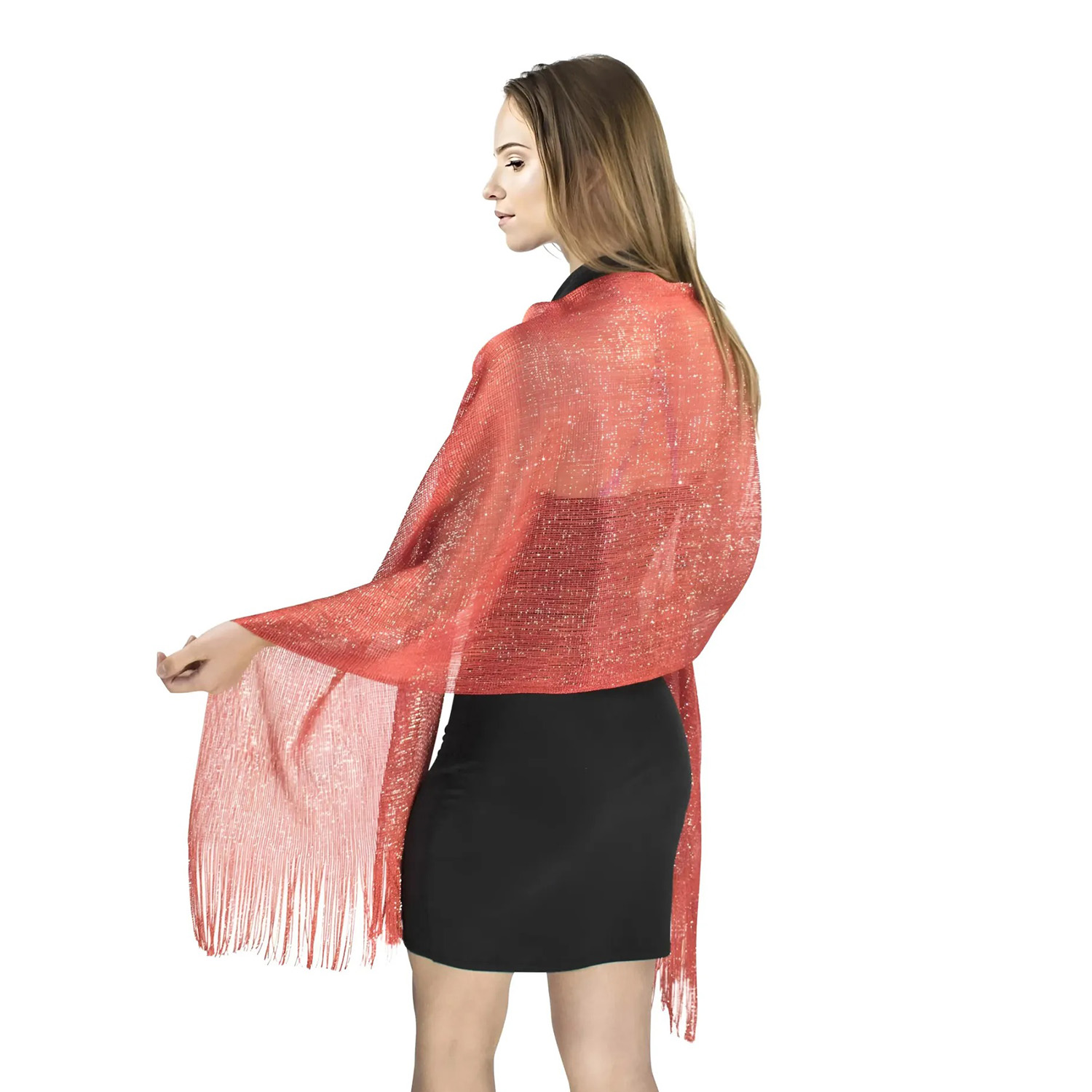 베이직센스 반짝이 숄 시스루 루렉스 이브닝숄 레드 - 상세 이미지 2