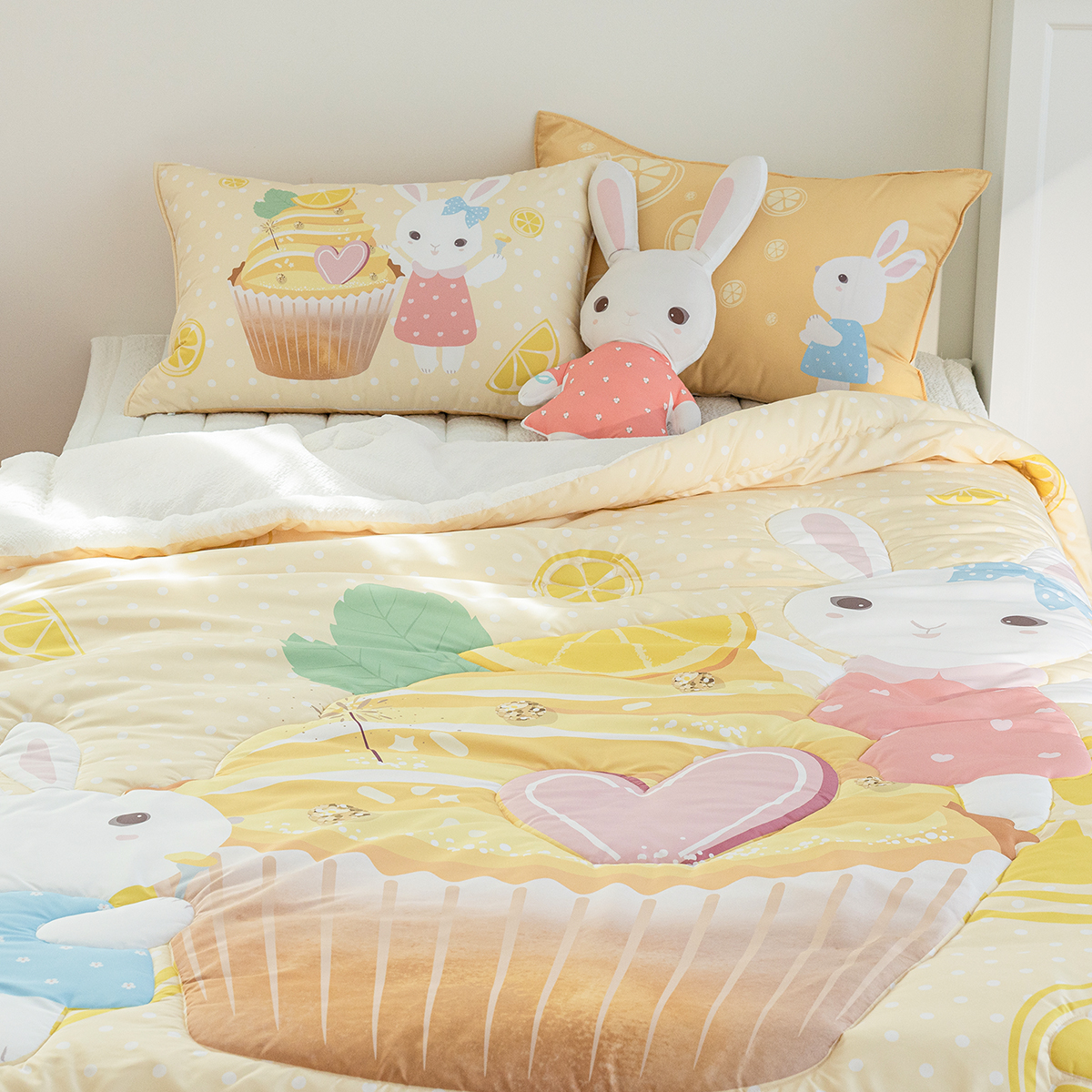 키즈 시어서커 쿨 냉감 에어컨 손자수 차렵 여름이불 단품 에이미레몬 (토끼), S.SS(싱글.슈퍼싱글겸용)