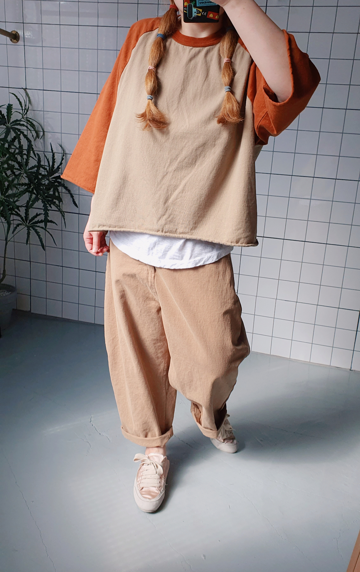 (무배) 칠부소매 박시한 라그란 면 티셔츠 - 상세 이미지 2