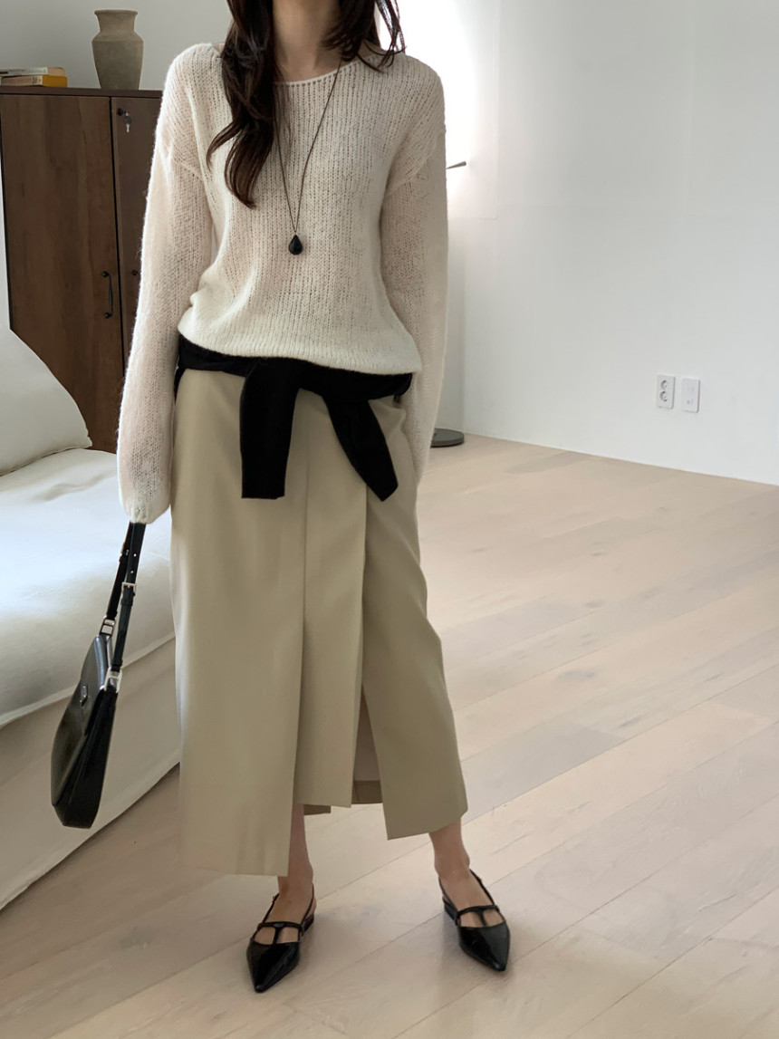 타티아 언발 투핀턱 백슬릿 H라인 롱 스커트 2color 상세 이미지 14