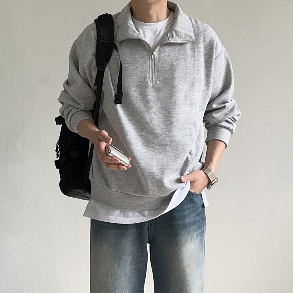 남자 맨투맨 오버핏 반집업 카라 커플 맨투맨 남자 긴팔티