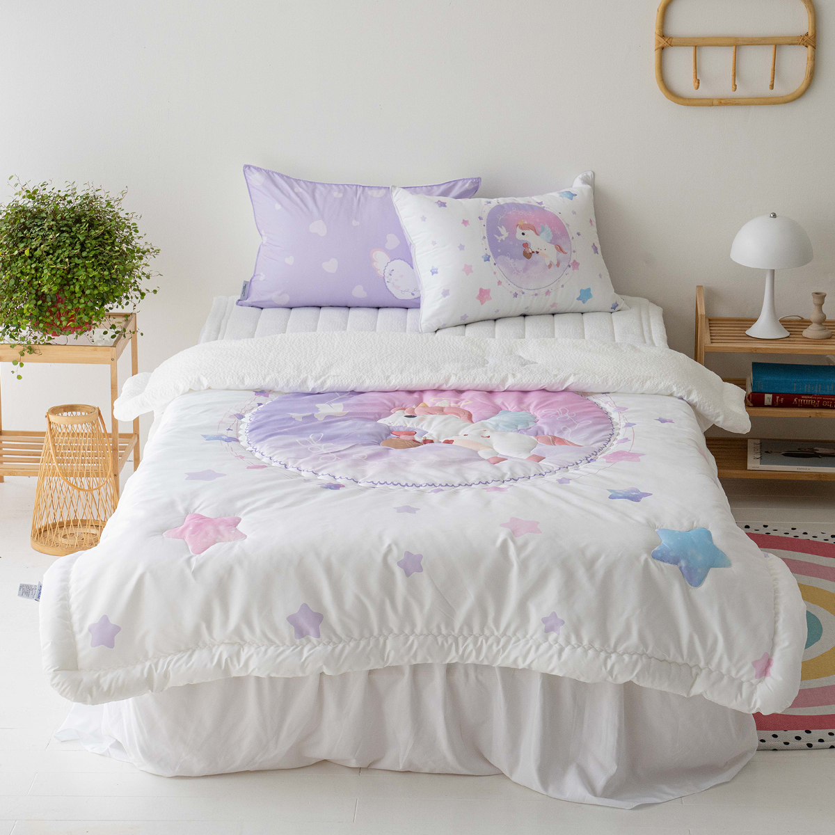 키즈 시어서커 쿨 냉감 에어컨 손자수 차렵 여름이불 베개세트 엘리 (유니콘), S.SS(싱글.슈퍼싱글겸용)