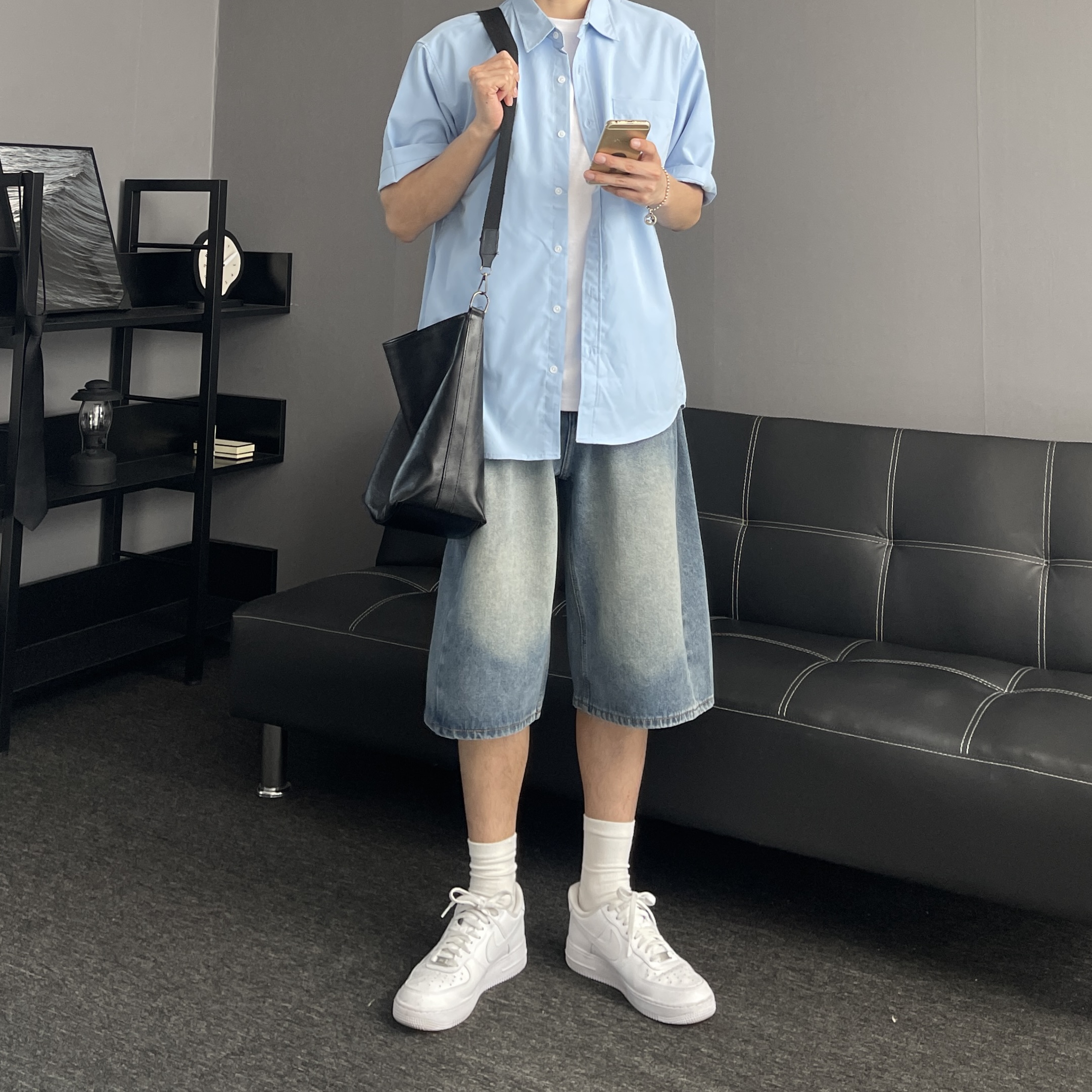 남자청반바지 남자7부청바지 버뮤다데님팬츠 이미지 4